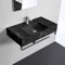Black Marble Design Wall Mounted Sink With Black Towel Bar